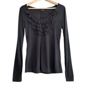 INWEAR \ Denmark Santion Ruffle Bib Black Long Sleeve Top Tee Sz M